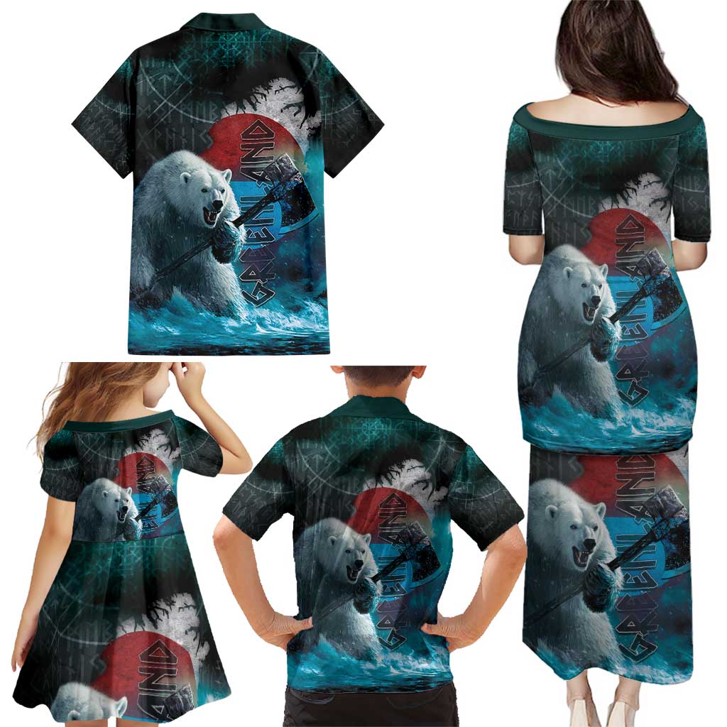 Greenlandic Polar Bear Warrior Family Matching Puletasi and Hawaiian Shirt Nordic and Runes Style - Wonder Print Shop