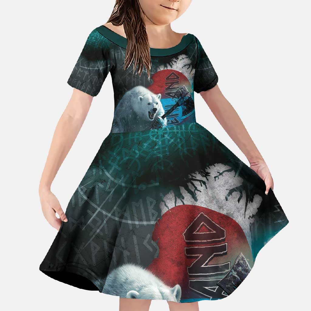 Greenlandic Polar Bear Warrior Family Matching Short Sleeve Bodycon Dress and Hawaiian Shirt Nordic and Runes Style - Wonder Print Shop