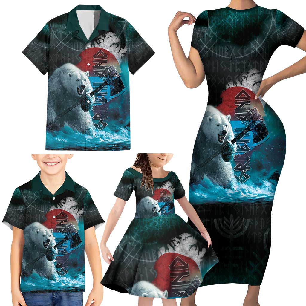 Greenlandic Polar Bear Warrior Family Matching Short Sleeve Bodycon Dress and Hawaiian Shirt Nordic and Runes Style - Wonder Print Shop
