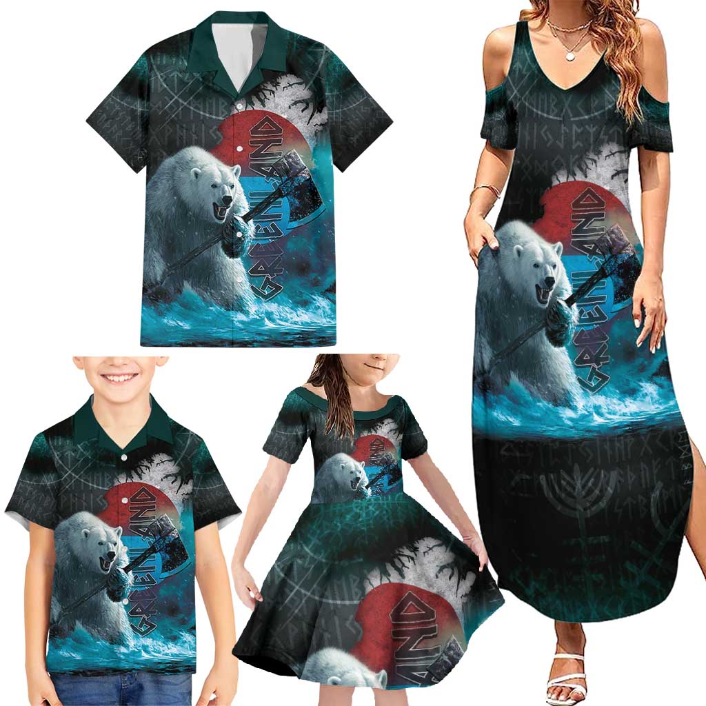 Greenlandic Polar Bear Warrior Family Matching Summer Maxi Dress and Hawaiian Shirt Nordic and Runes Style - Wonder Print Shop