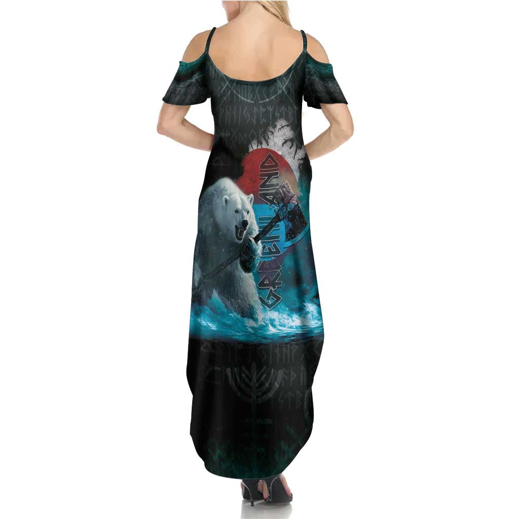 Greenlandic Polar Bear Warrior Family Matching Summer Maxi Dress and Hawaiian Shirt Nordic and Runes Style - Wonder Print Shop