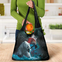 Greenlandic Polar Bear Warrior Grocery Bag Nordic and Runes Style - Wonder Print Shop