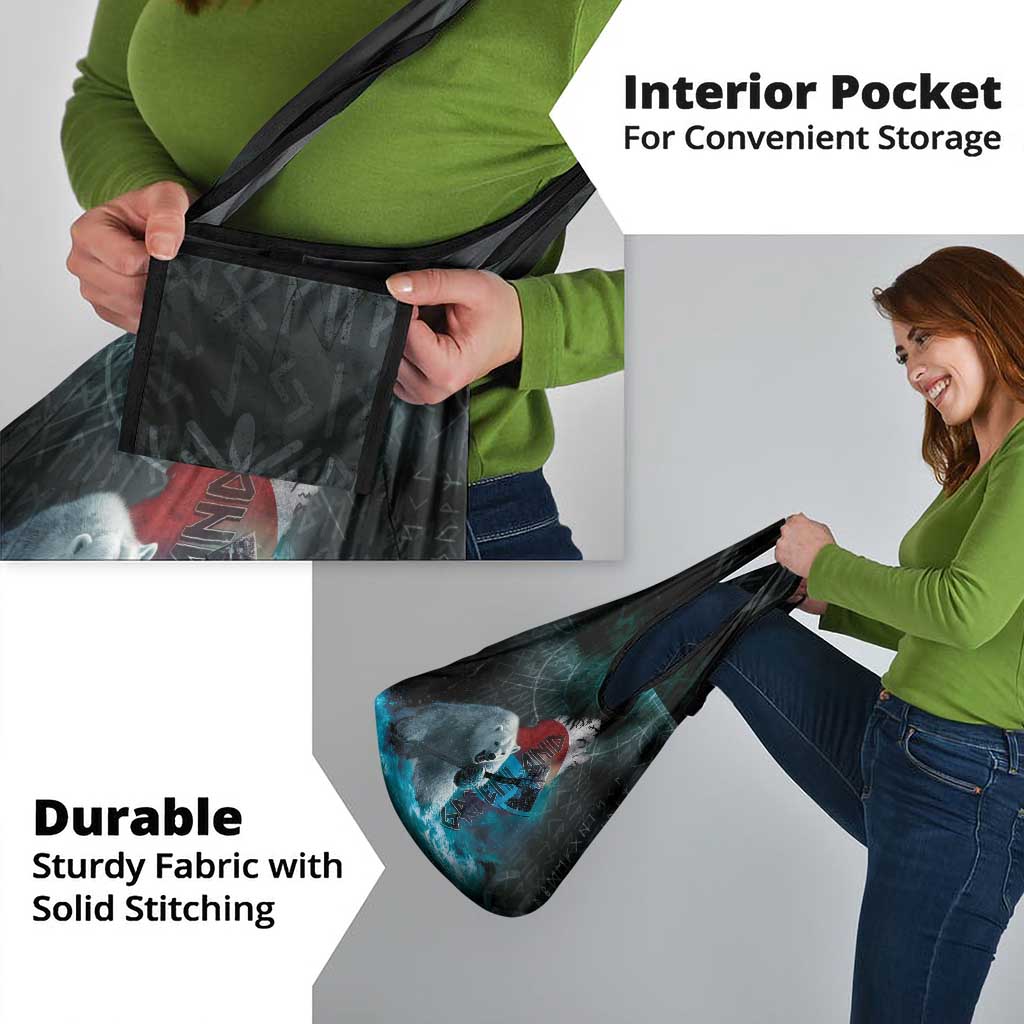 Greenlandic Polar Bear Warrior Grocery Bag Nordic and Runes Style - Wonder Print Shop