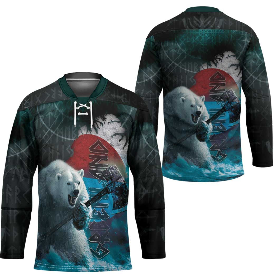 Greenlandic Polar Bear Warrior Hockey Jersey Nordic and Runes Style - Wonder Print Shop
