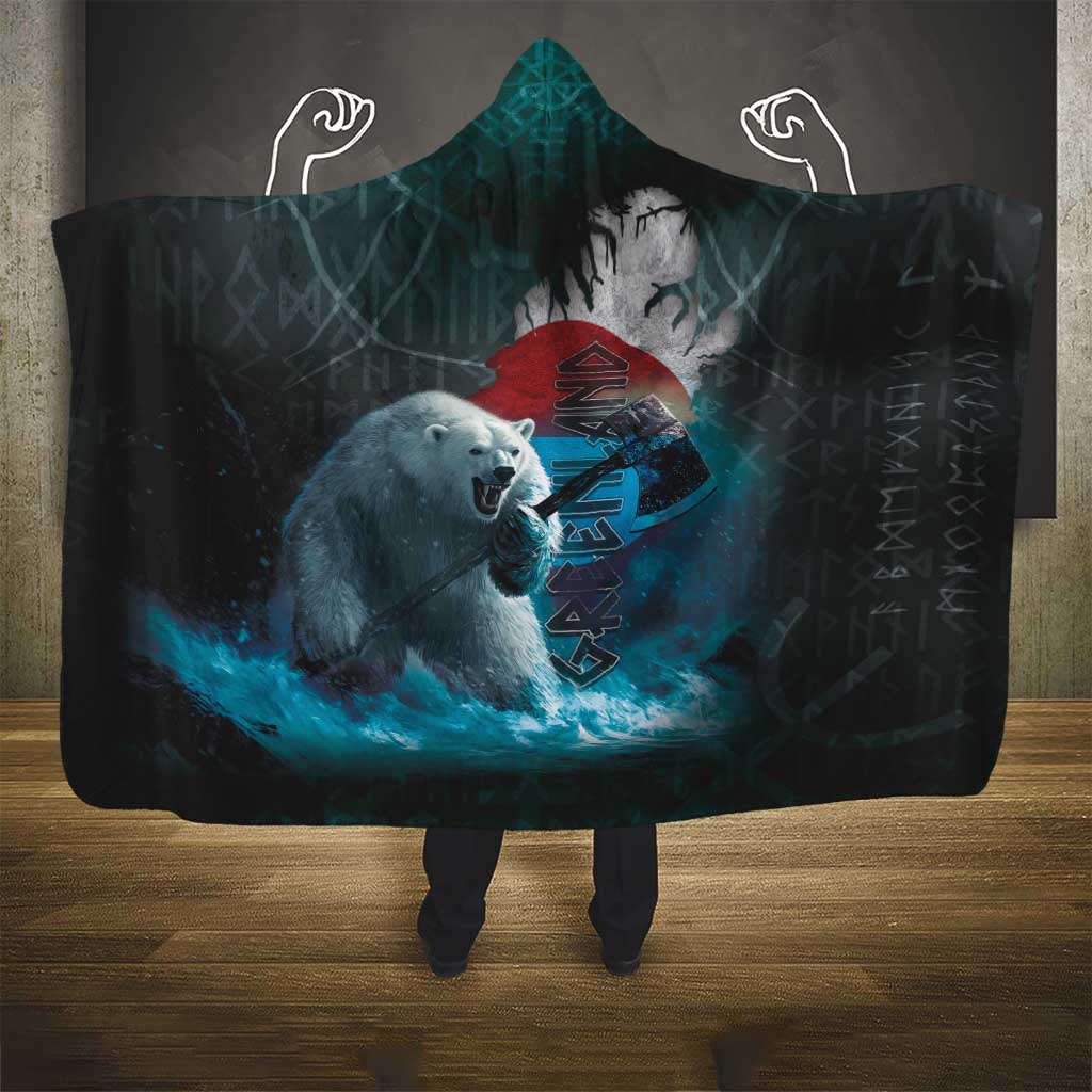 Greenlandic Polar Bear Warrior Hooded Blanket Nordic and Runes Style - Wonder Print Shop