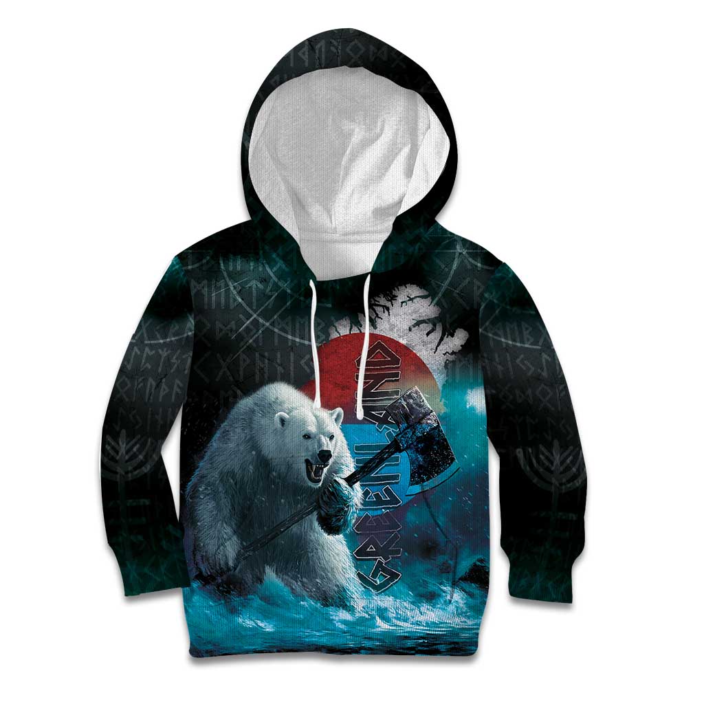 Greenlandic Polar Bear Warrior Kid Hoodie Nordic and Runes Style - Wonder Print Shop
