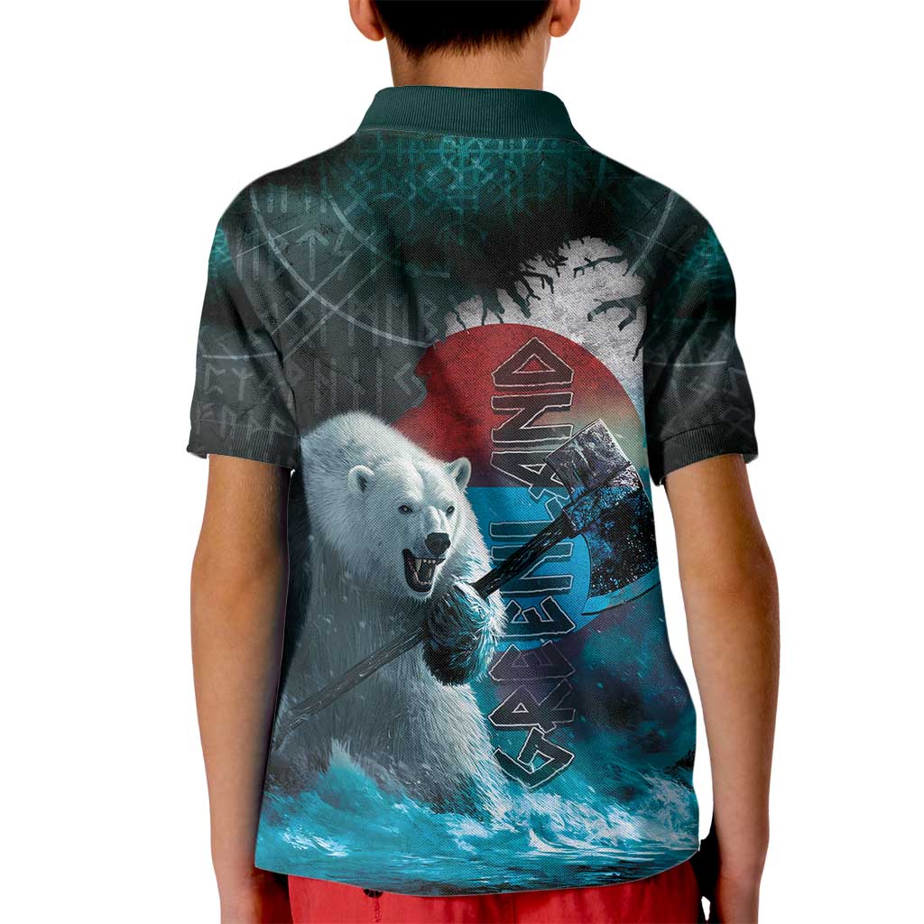 Greenlandic Polar Bear Warrior Kid Polo Shirt Nordic and Runes Style - Wonder Print Shop