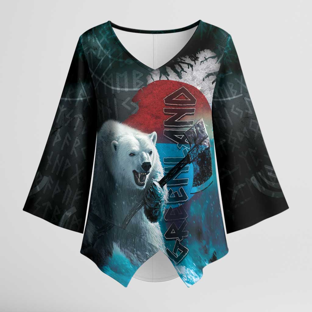 Greenlandic Polar Bear Warrior Kimono Sleeve Blouse Nordic and Runes Style - Wonder Print Shop