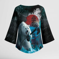 Greenlandic Polar Bear Warrior Kimono Sleeve Blouse Nordic and Runes Style - Wonder Print Shop