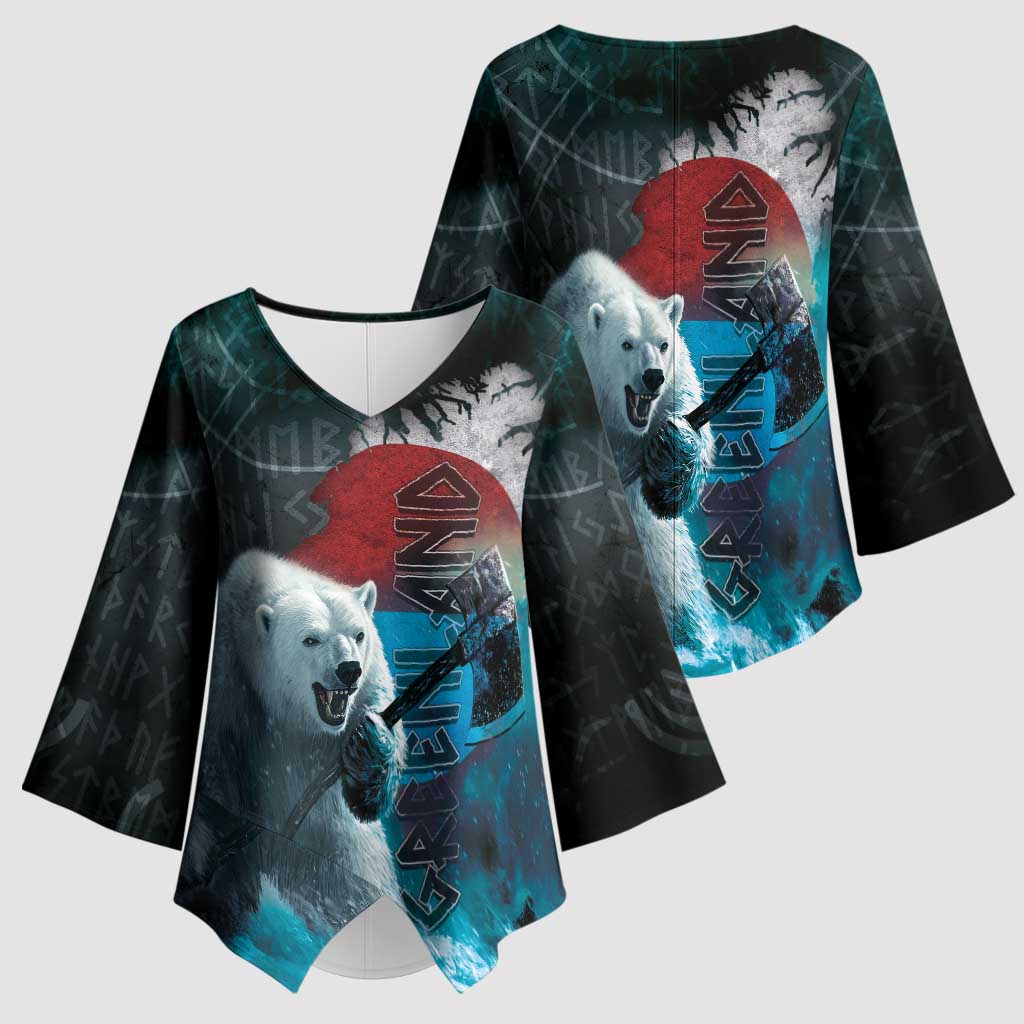 Greenlandic Polar Bear Warrior Kimono Sleeve Blouse Nordic and Runes Style - Wonder Print Shop
