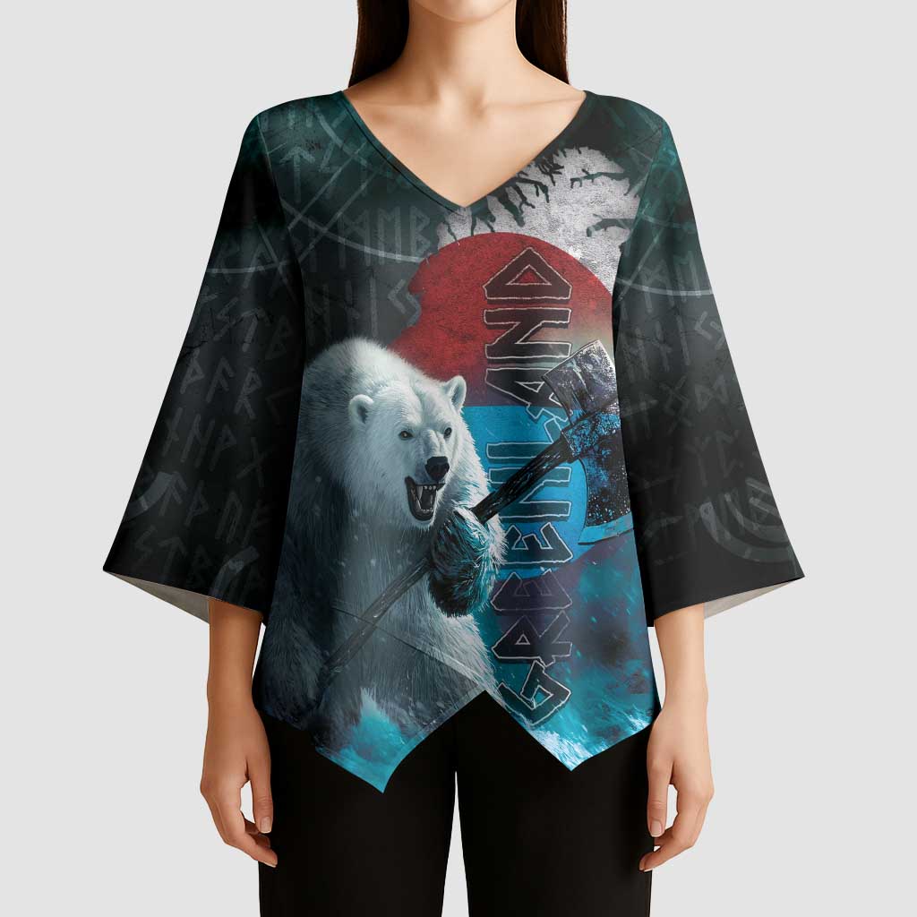 Greenlandic Polar Bear Warrior Kimono Sleeve Blouse Nordic and Runes Style - Wonder Print Shop