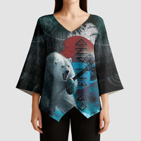 Greenlandic Polar Bear Warrior Kimono Sleeve Blouse Nordic and Runes Style - Wonder Print Shop