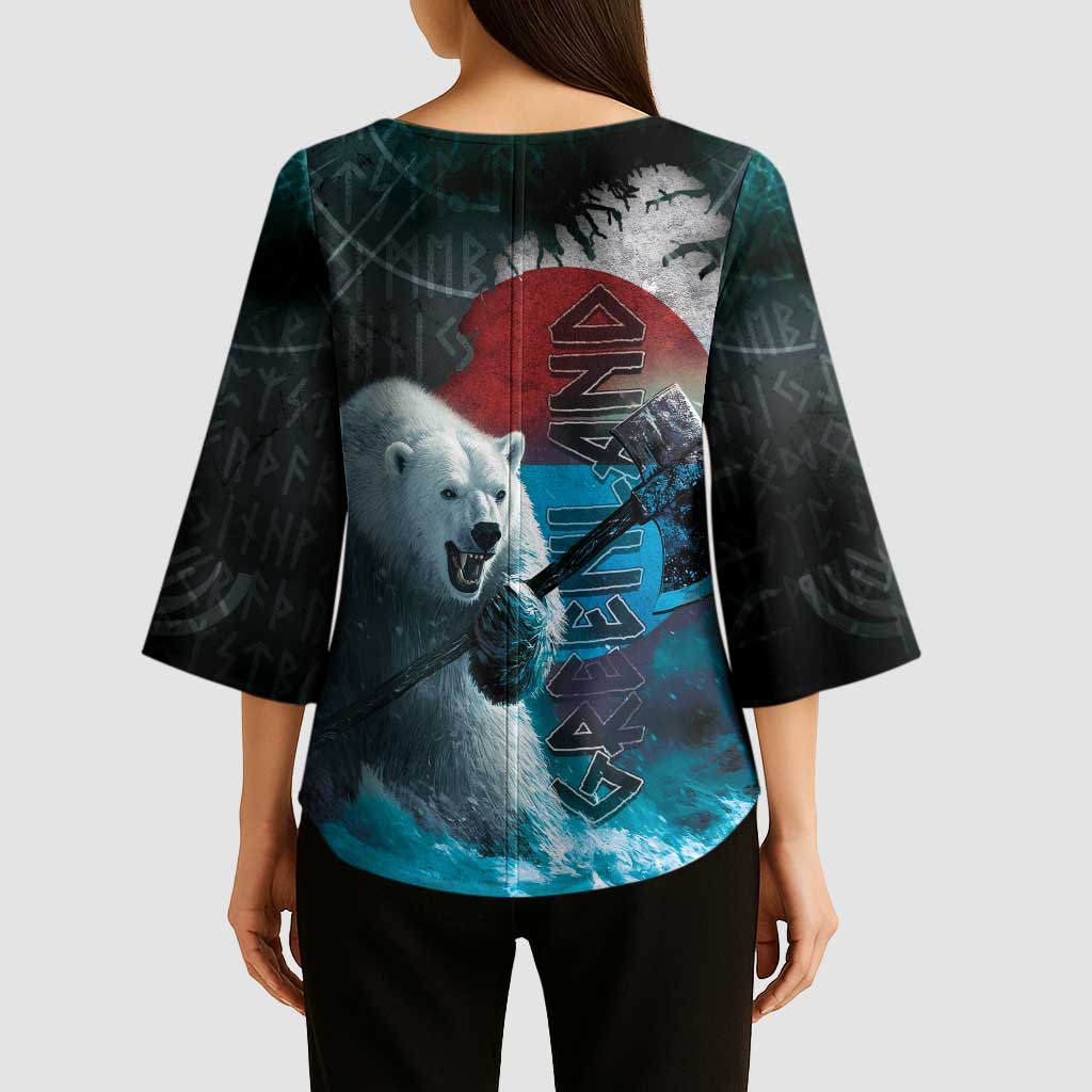 Greenlandic Polar Bear Warrior Kimono Sleeve Blouse Nordic and Runes Style - Wonder Print Shop