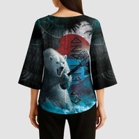 Greenlandic Polar Bear Warrior Kimono Sleeve Blouse Nordic and Runes Style - Wonder Print Shop