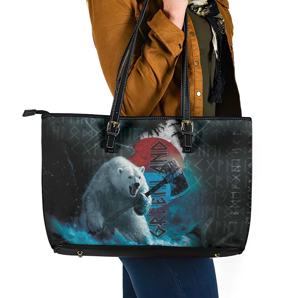 Greenlandic Polar Bear Warrior Leather Tote Bag Nordic and Runes Style - Wonder Print Shop
