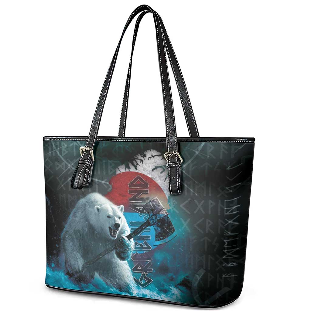 Greenlandic Polar Bear Warrior Leather Tote Bag Nordic and Runes Style - Wonder Print Shop