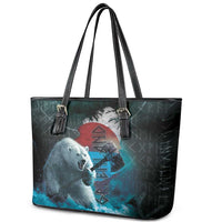 Greenlandic Polar Bear Warrior Leather Tote Bag Nordic and Runes Style - Wonder Print Shop