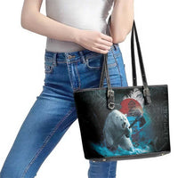 Greenlandic Polar Bear Warrior Leather Tote Bag Nordic and Runes Style - Wonder Print Shop