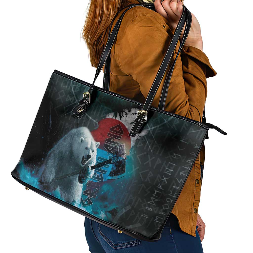 Greenlandic Polar Bear Warrior Leather Tote Bag Nordic and Runes Style - Wonder Print Shop