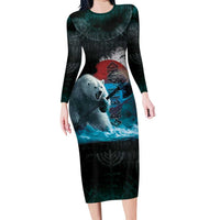 Greenlandic Polar Bear Warrior Long Sleeve Bodycon Dress Nordic and Runes Style - Wonder Print Shop