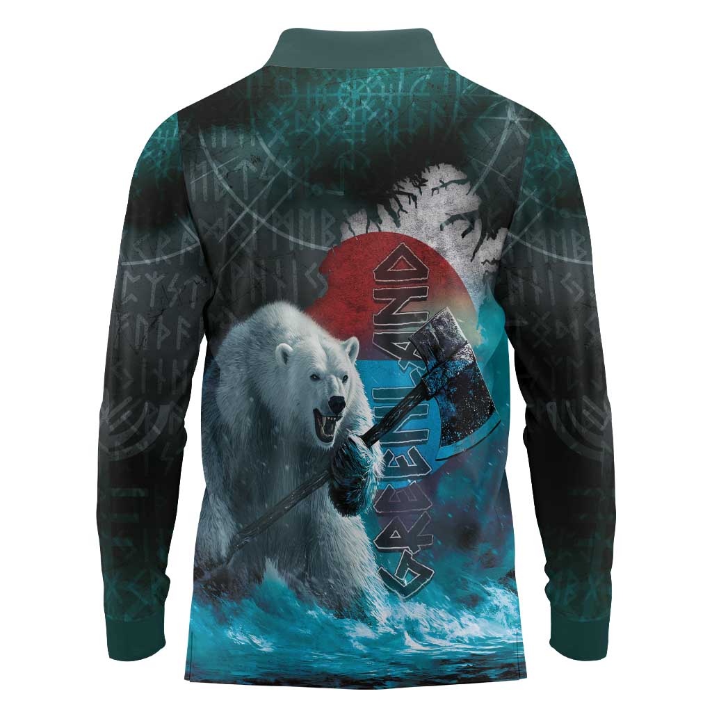 Greenlandic Polar Bear Warrior Long Sleeve Polo Shirt Nordic and Runes Style - Wonder Print Shop