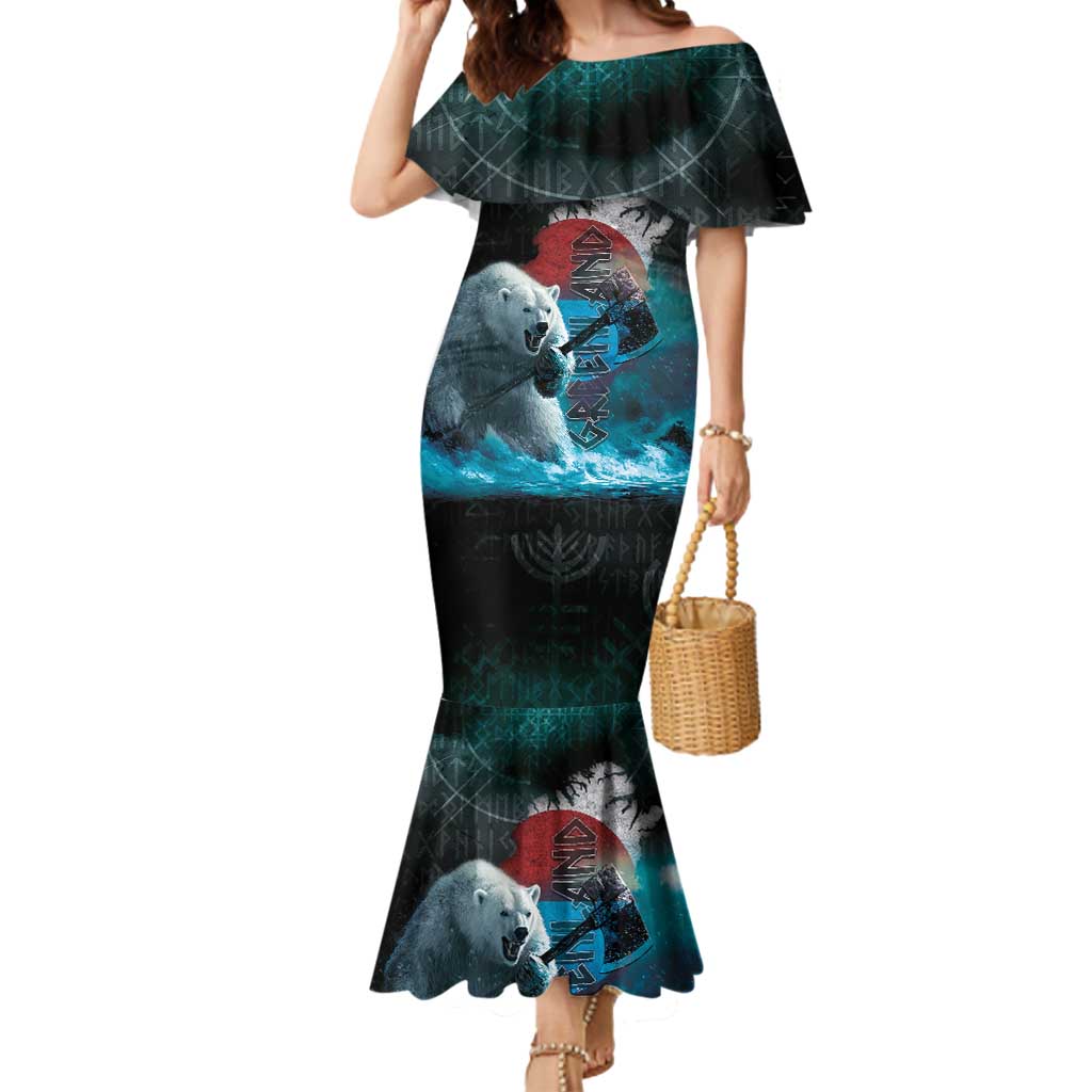 Greenlandic Polar Bear Warrior Mermaid Dress Nordic and Runes Style - Wonder Print Shop