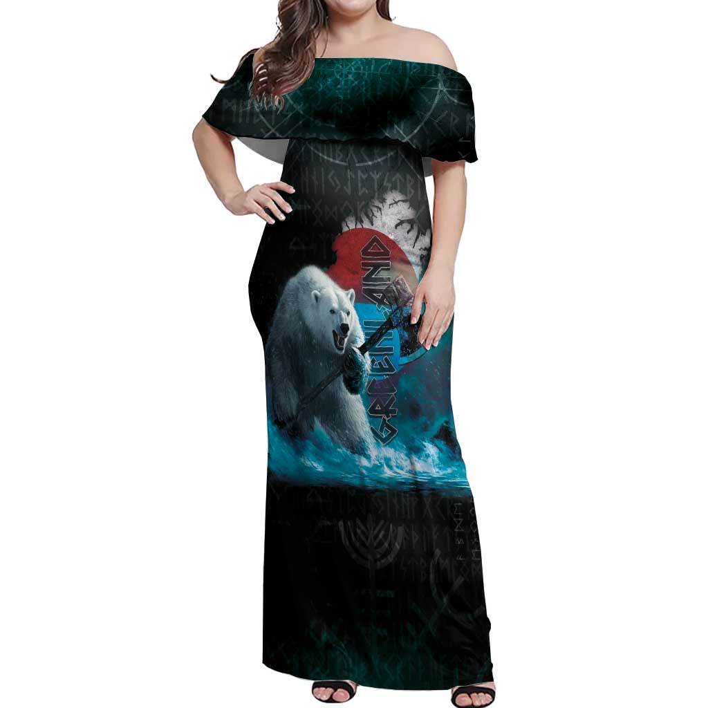 Greenlandic Polar Bear Warrior Off Shoulder Maxi Dress Nordic and Runes Style - Wonder Print Shop
