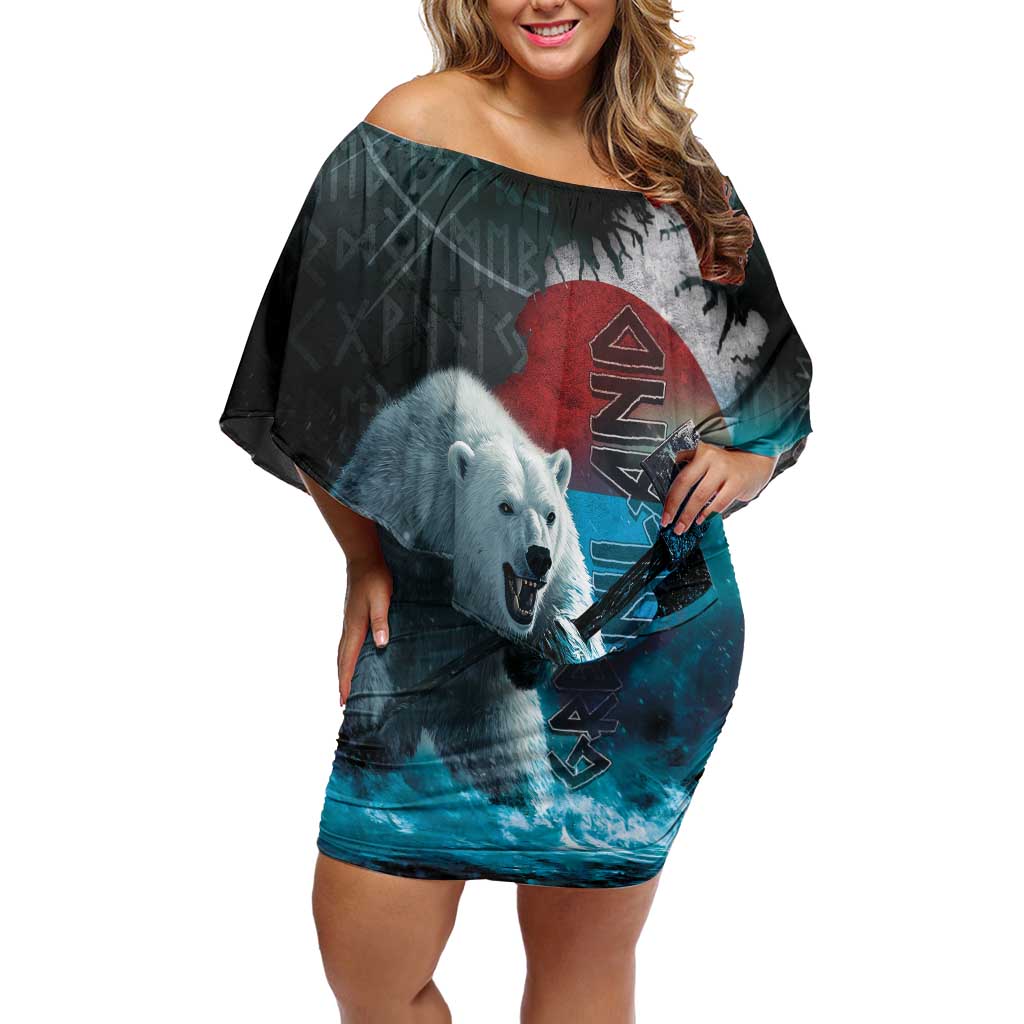 Greenlandic Polar Bear Warrior Off Shoulder Short Dress Nordic and Runes Style - Wonder Print Shop