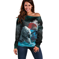 Greenlandic Polar Bear Warrior Off Shoulder Sweater Nordic and Runes Style - Wonder Print Shop