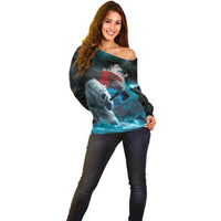 Greenlandic Polar Bear Warrior Off Shoulder Sweater Nordic and Runes Style - Wonder Print Shop