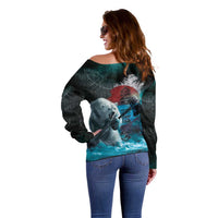 Greenlandic Polar Bear Warrior Off Shoulder Sweater Nordic and Runes Style - Wonder Print Shop
