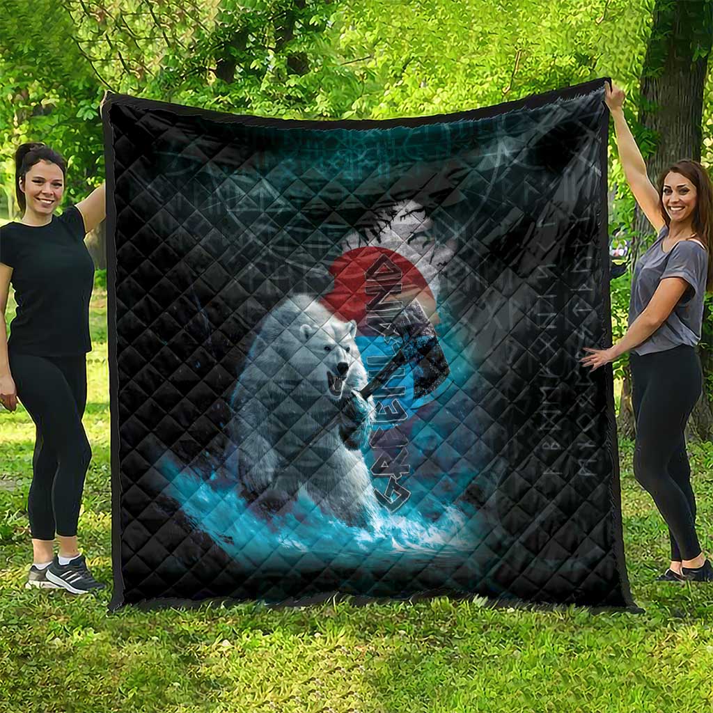 Greenlandic Polar Bear Warrior Quilt Nordic and Runes Style - Wonder Print Shop