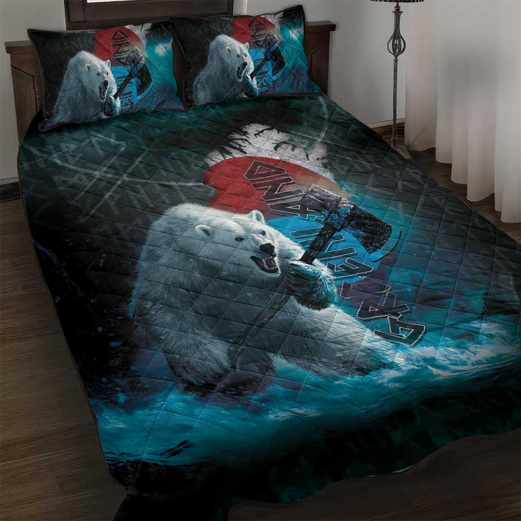 Greenlandic Polar Bear Warrior Quilt Bed Set Nordic and Runes Style - Wonder Print Shop