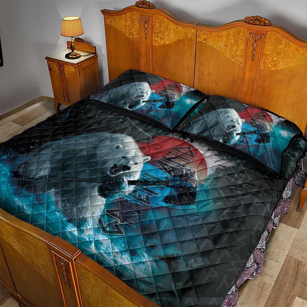 Greenlandic Polar Bear Warrior Quilt Bed Set Nordic and Runes Style - Wonder Print Shop