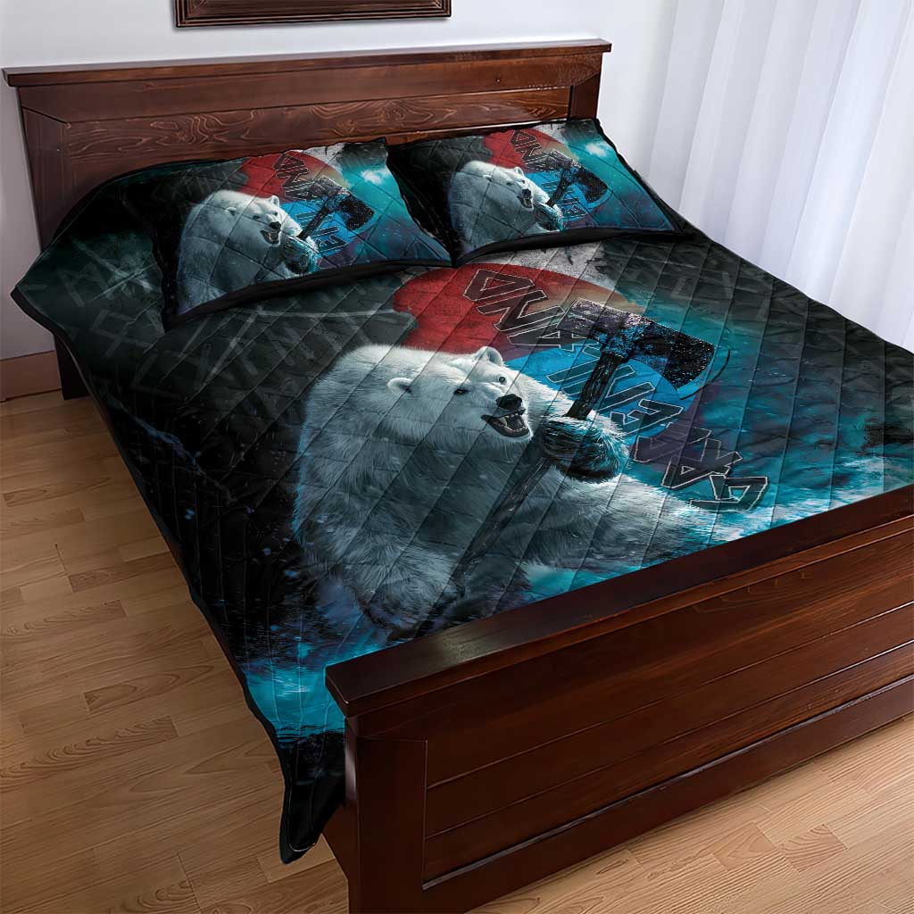 Greenlandic Polar Bear Warrior Quilt Bed Set Nordic and Runes Style - Wonder Print Shop