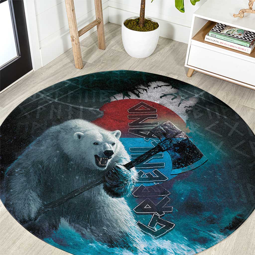 Greenlandic Polar Bear Warrior Round Carpet Nordic and Runes Style - Wonder Print Shop