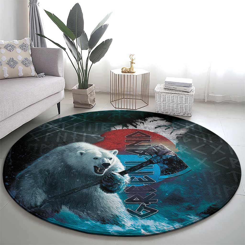Greenlandic Polar Bear Warrior Round Carpet Nordic and Runes Style - Wonder Print Shop