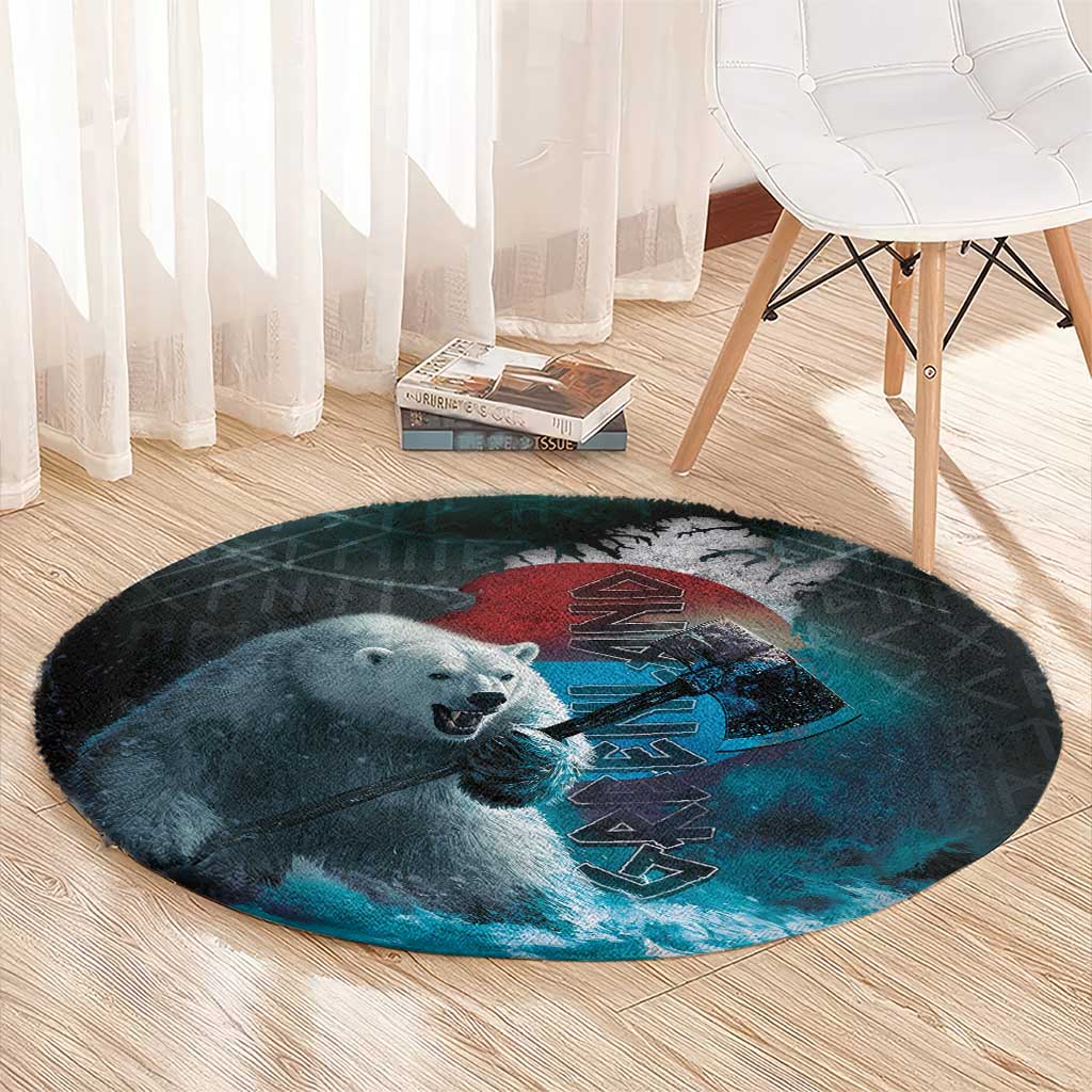 Greenlandic Polar Bear Warrior Round Carpet Nordic and Runes Style - Wonder Print Shop