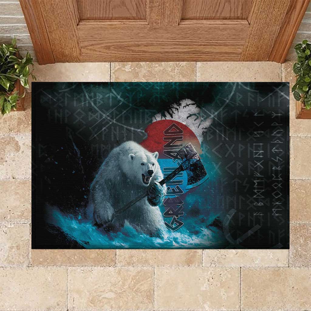 Greenlandic Polar Bear Warrior Rubber Doormat Nordic and Runes Style - Wonder Print Shop