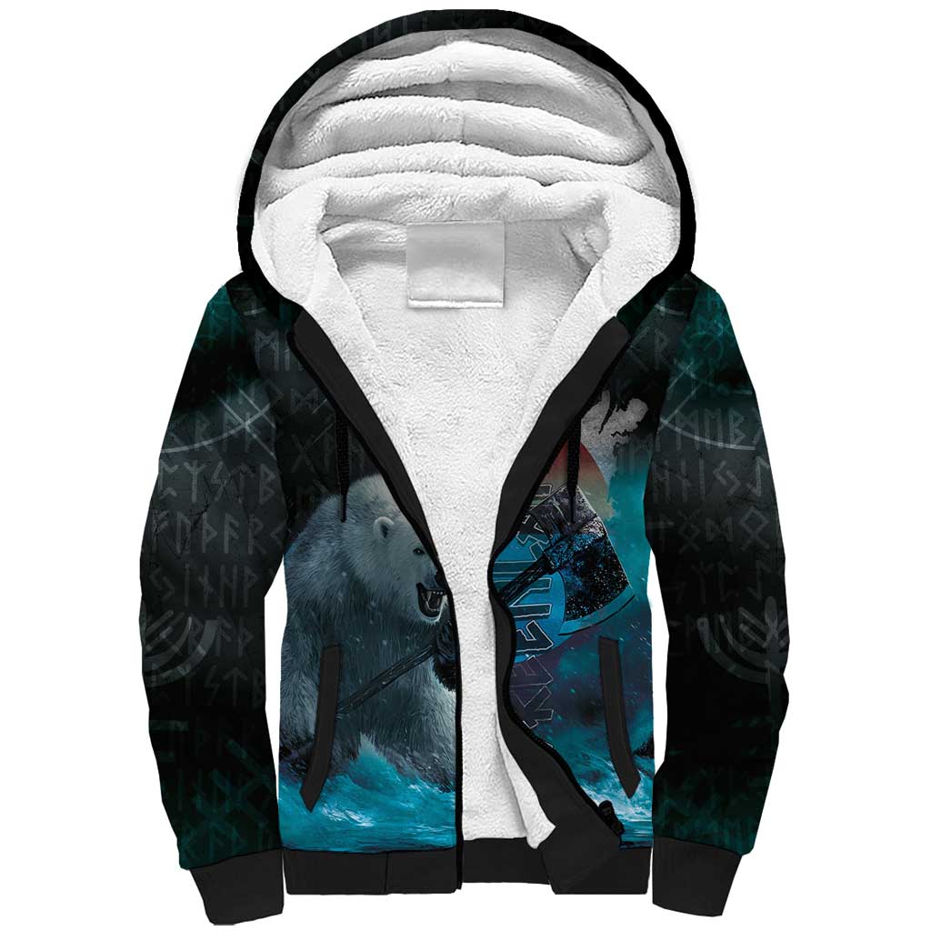 Greenlandic Polar Bear Warrior Sherpa Hoodie Nordic and Runes Style - Wonder Print Shop