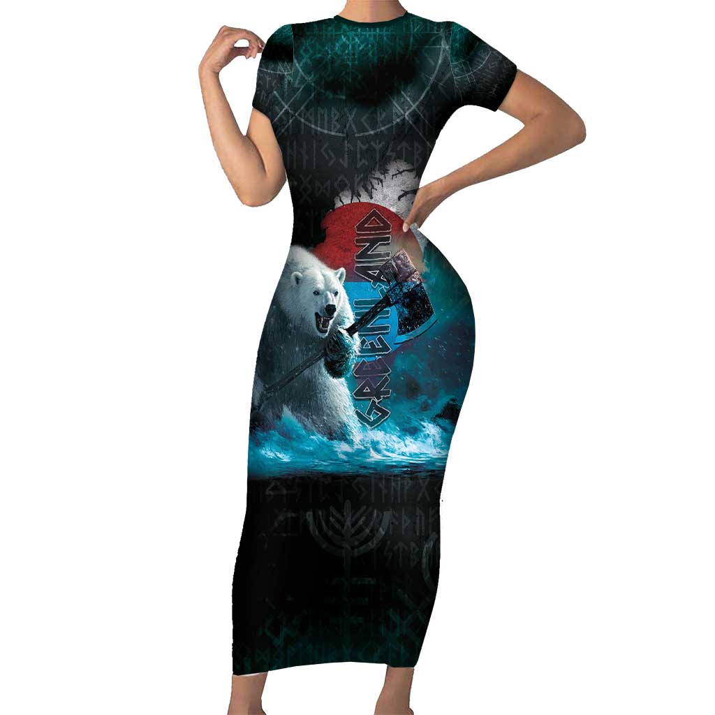 Greenlandic Polar Bear Warrior Short Sleeve Bodycon Dress Nordic and Runes Style - Wonder Print Shop