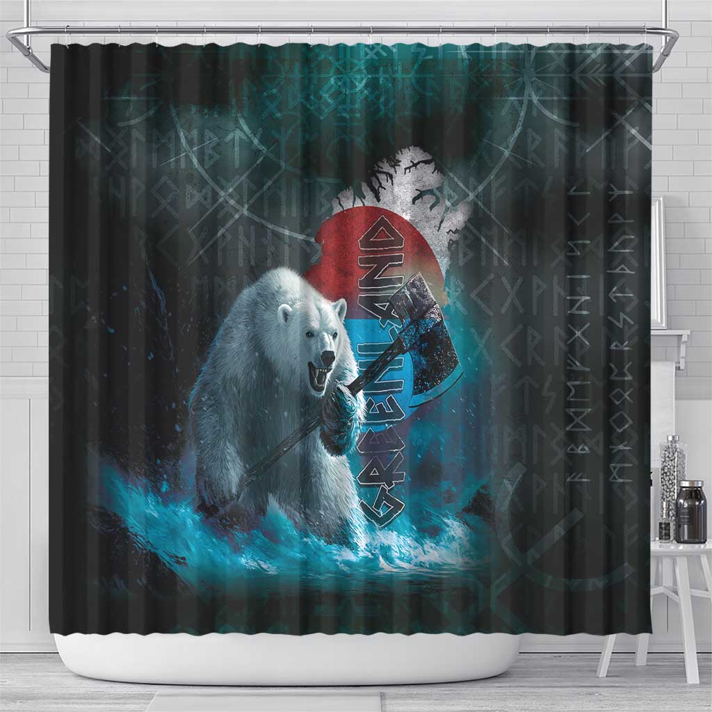 Greenlandic Polar Bear Warrior Shower Curtain Nordic and Runes Style - Wonder Print Shop