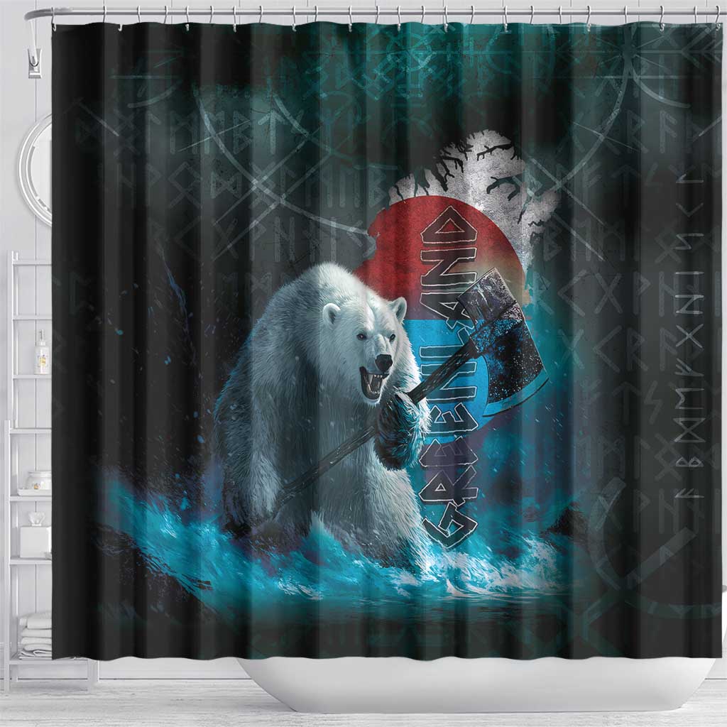 Greenlandic Polar Bear Warrior Shower Curtain Nordic and Runes Style - Wonder Print Shop