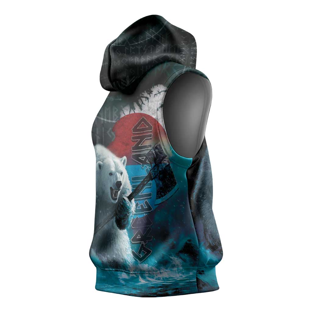 Greenlandic Polar Bear Warrior Sleeveless Hoodie Nordic and Runes Style - Wonder Print Shop
