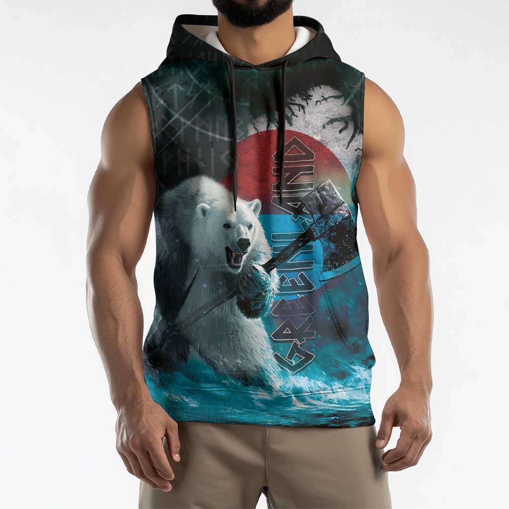 Greenlandic Polar Bear Warrior Sleeveless Hoodie Nordic and Runes Style - Wonder Print Shop