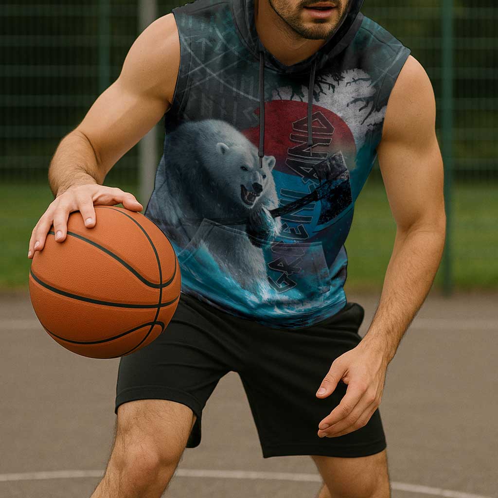 Greenlandic Polar Bear Warrior Sleeveless Hoodie Nordic and Runes Style - Wonder Print Shop