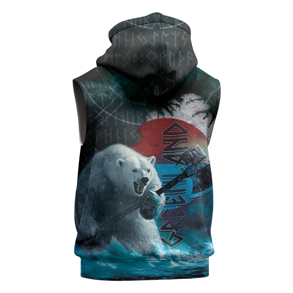 Greenlandic Polar Bear Warrior Sleeveless Zip Hoodie Nordic and Runes Style - Wonder Print Shop