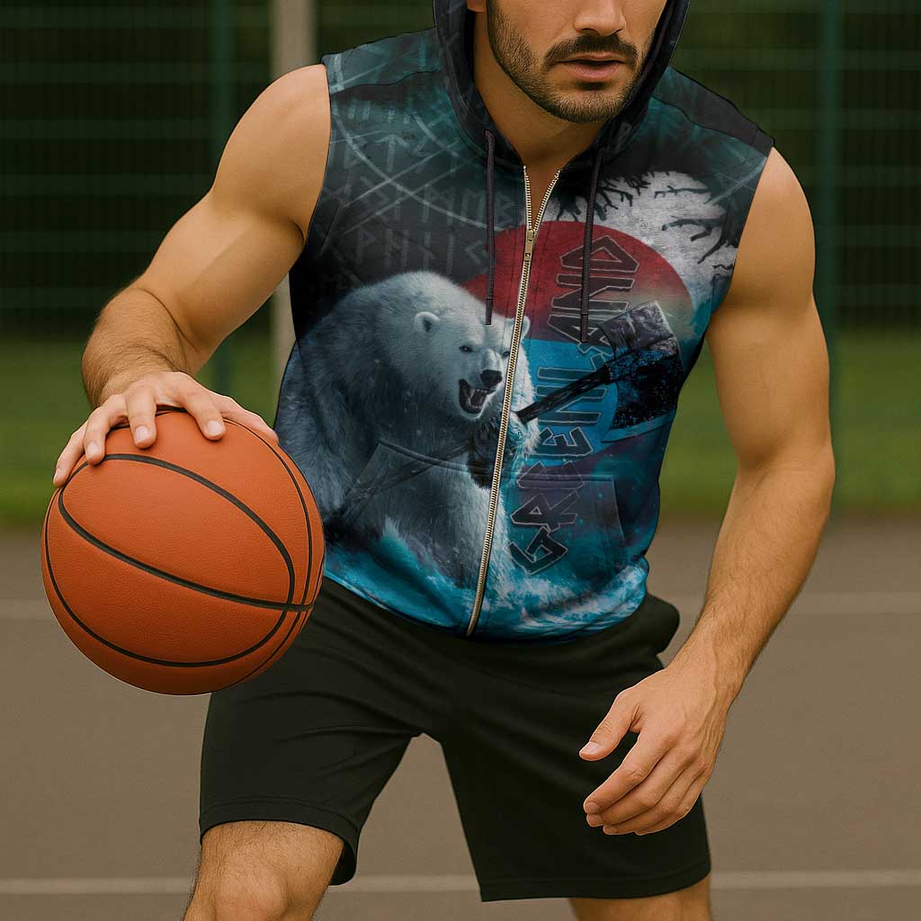 Greenlandic Polar Bear Warrior Sleeveless Zip Hoodie Nordic and Runes Style - Wonder Print Shop
