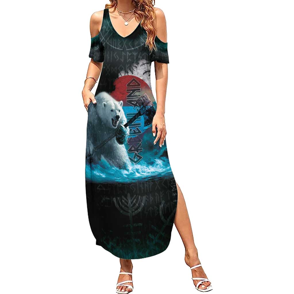 Greenlandic Polar Bear Warrior Summer Maxi Dress Nordic and Runes Style - Wonder Print Shop