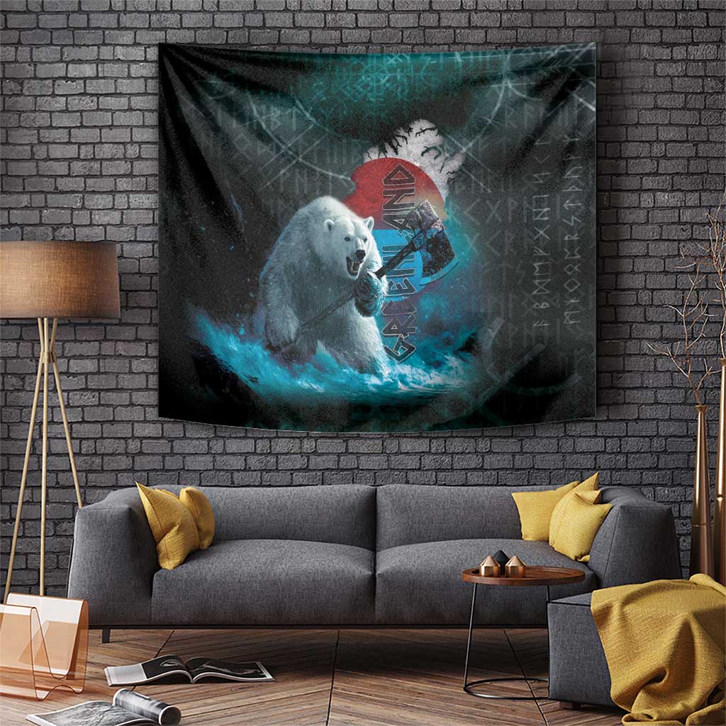 Greenlandic Polar Bear Warrior Tapestry Nordic and Runes Style - Wonder Print Shop